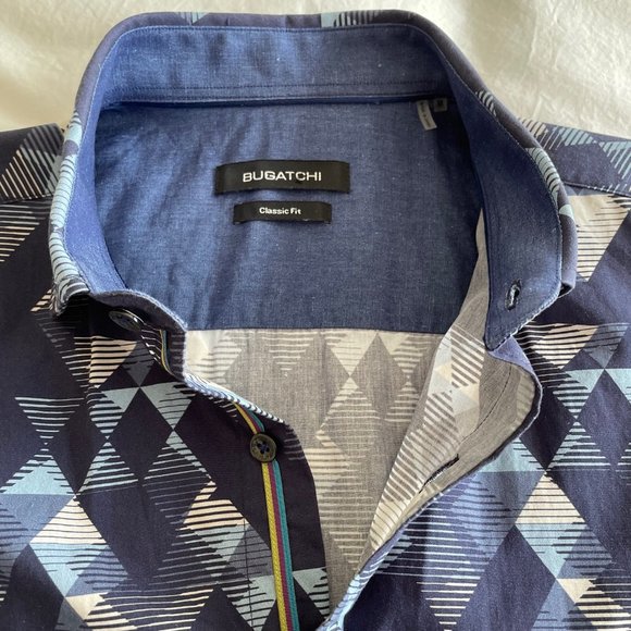 Bugatchi Shirt - Multi-shade Blue Pattern - Medium - Classic Fit - Picture 3 of 5